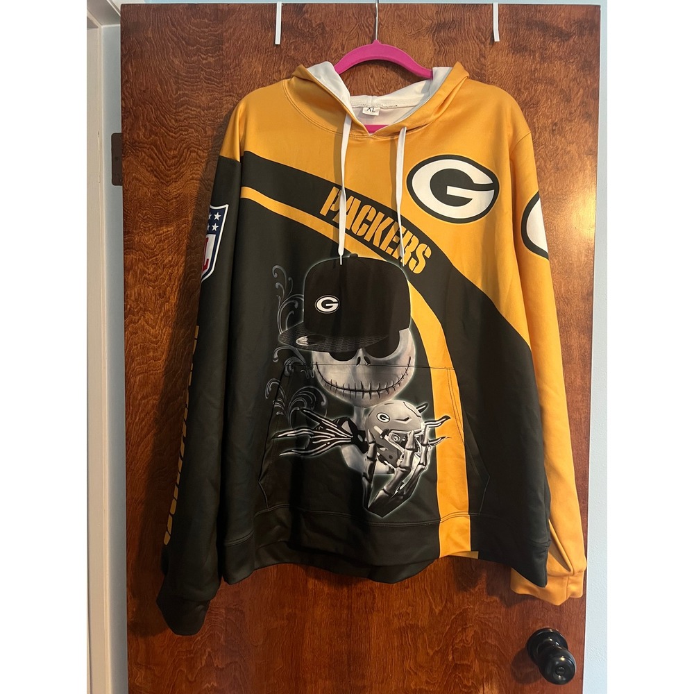 Unbranded Packers Hoodie Men XL Yellow Good Jack Skellington Crossover Pullover